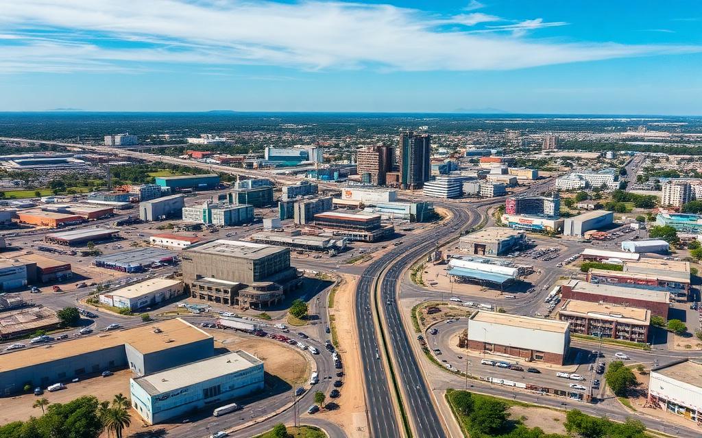 Vista aérea de área comercial em Novo Hamburgo – RS